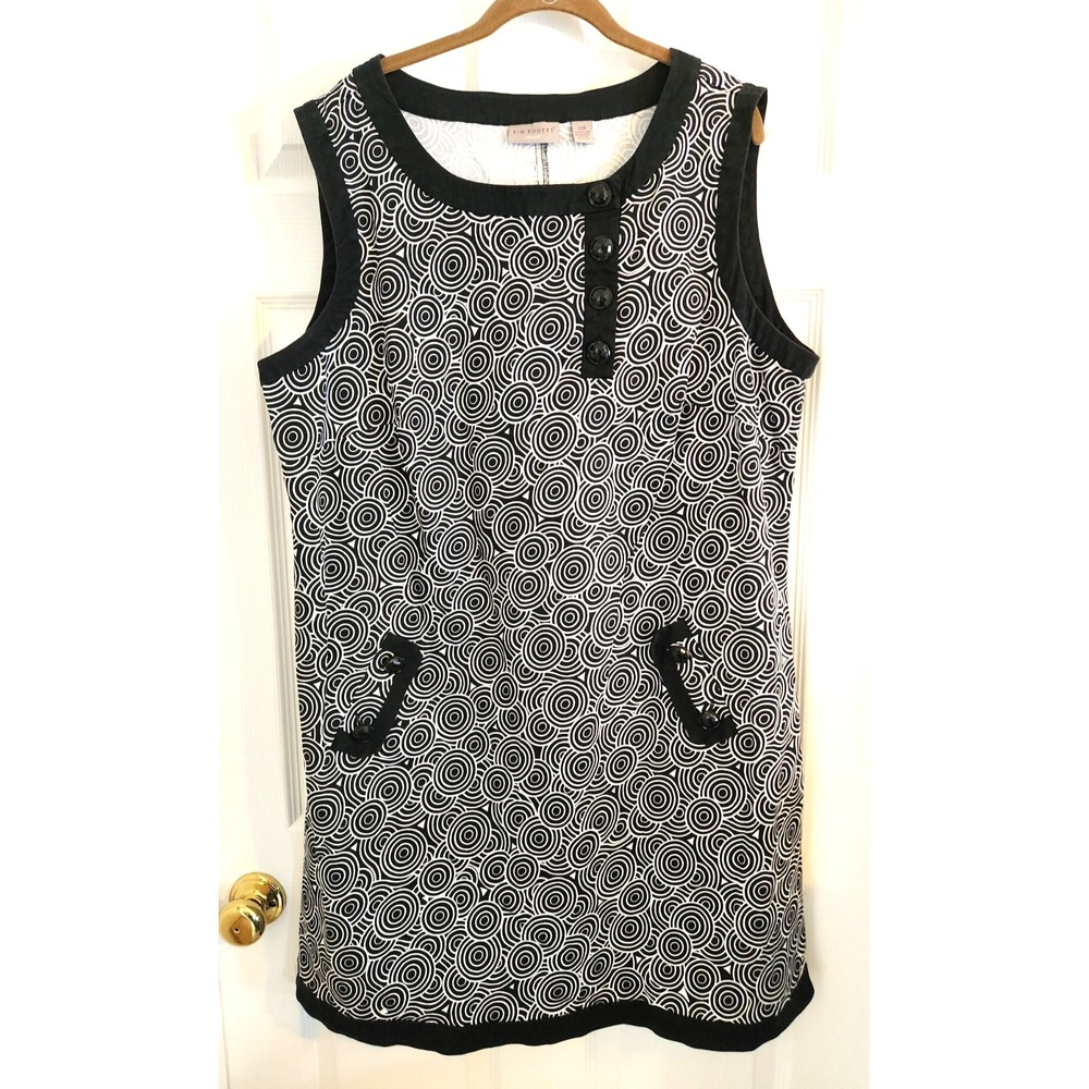 Kim Rogers Women Sz 22W Black White Casual Dress Cotton Pull Over Sleeveless